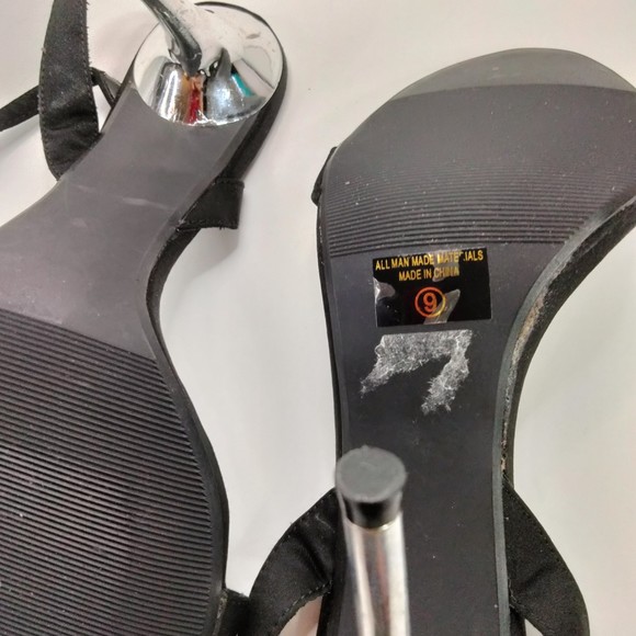 WET SEAL Sandals Ankle Strap Black Satin & Diamonds Silver 4.5" Stilettos Sz 9 - Picture 8 of 14